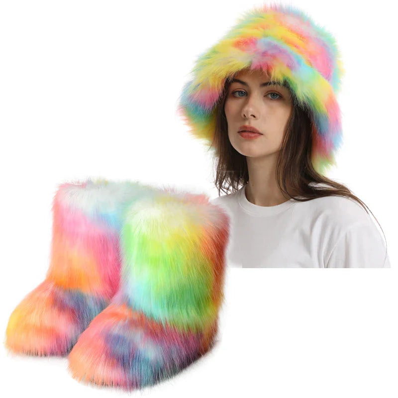 Women's Fur Snow Boots with Hat. BLAKESTORE-NG