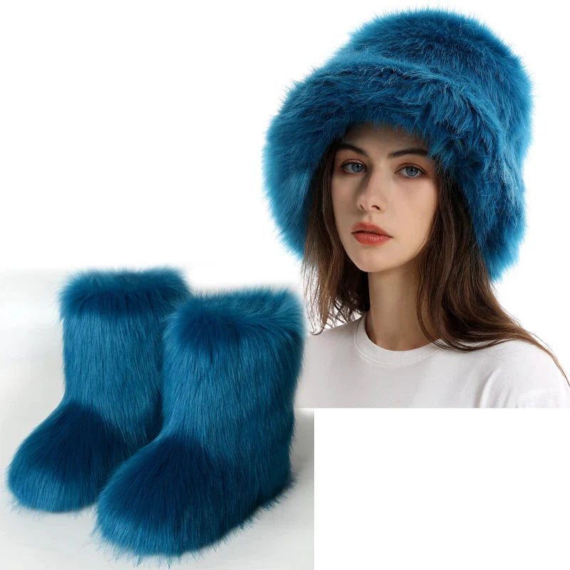 Women's Fur Snow Boots with Hat. BLAKESTORE-NG