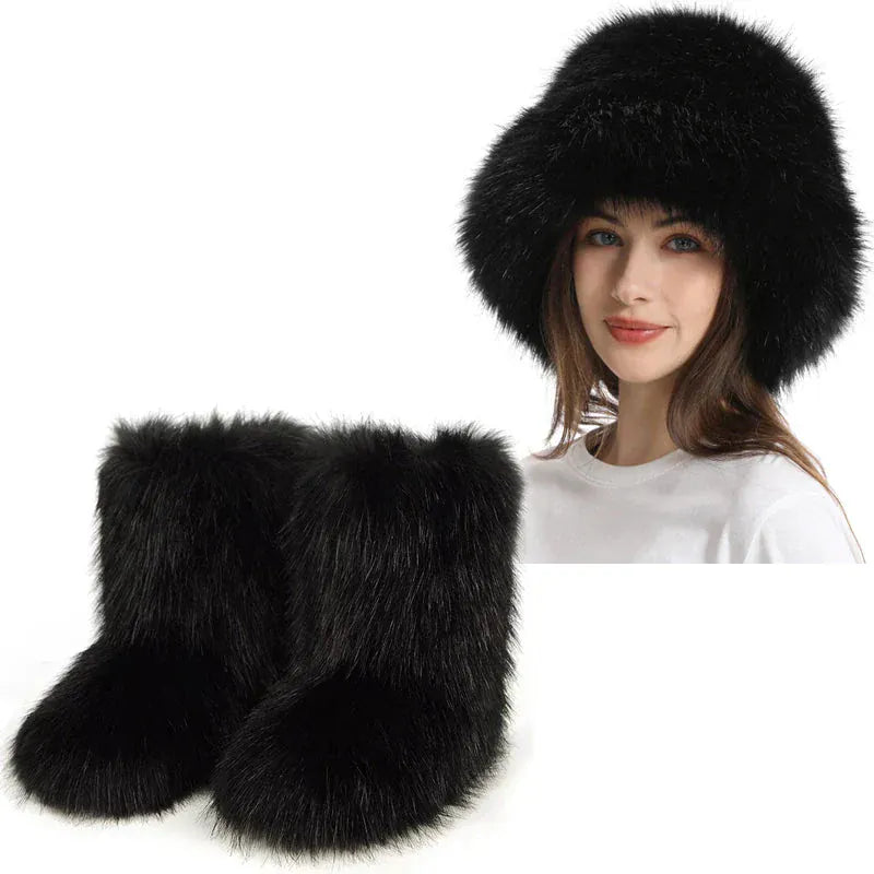 Women's Fur Snow Boots with Hat. BLAKESTORE-NG