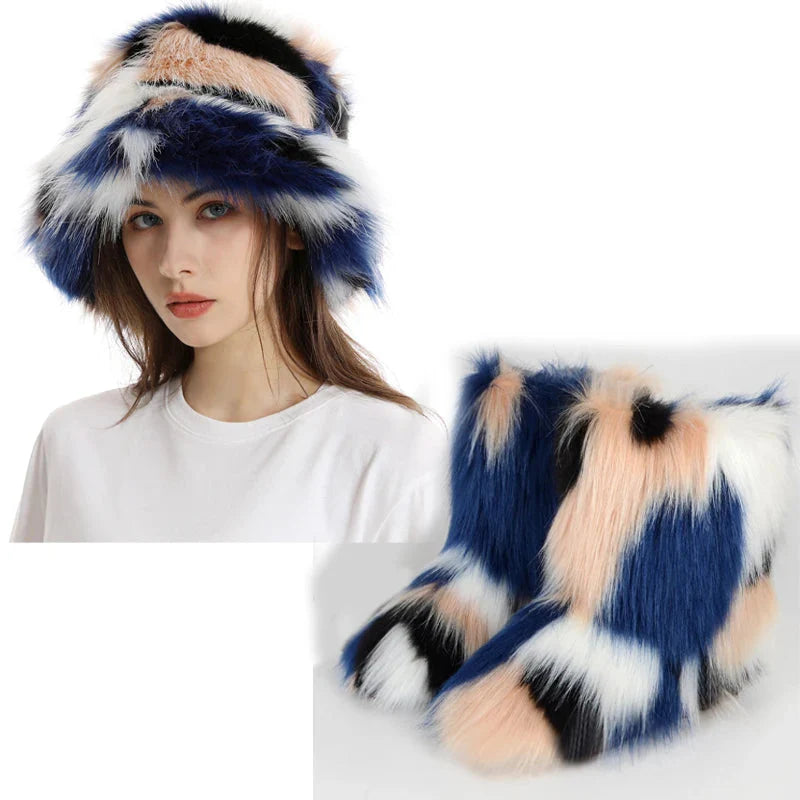 Women's Fur Snow Boots with Hat. BLAKESTORE-NG