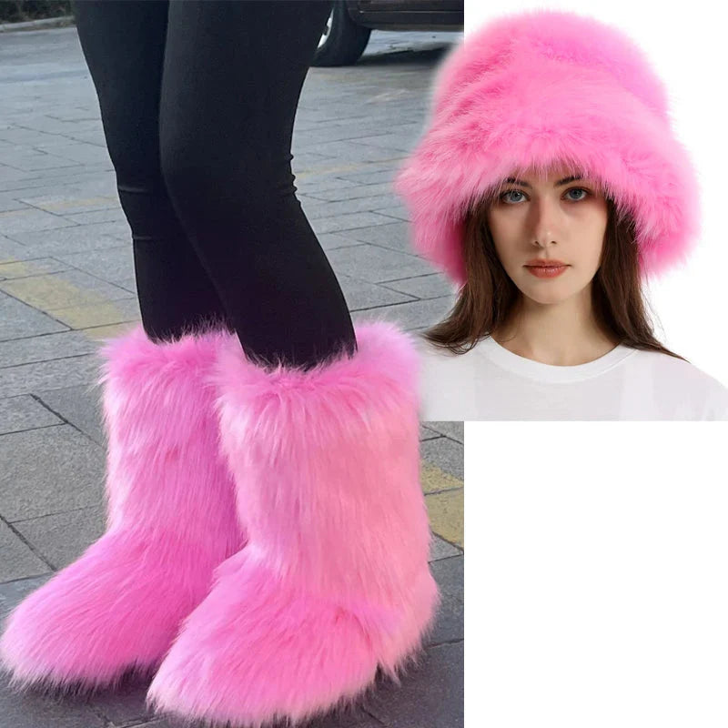 Women's Fur Snow Boots with Hat. BLAKESTORE-NG
