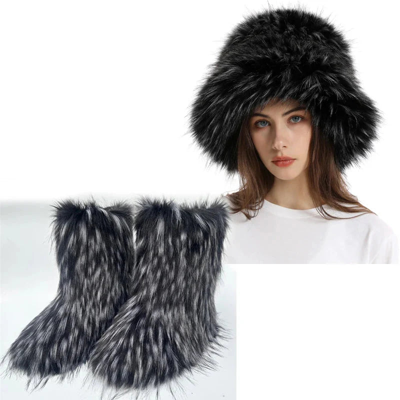 Women's Fur Snow Boots with Hat. BLAKESTORE-NG