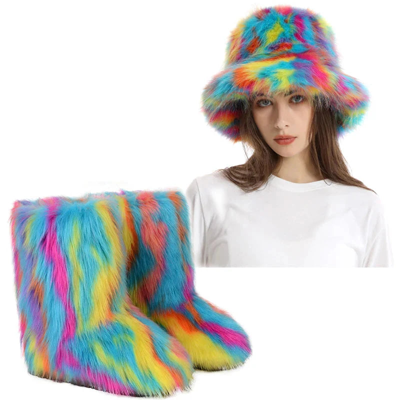 Women's Fur Snow Boots with Hat. BLAKESTORE-NG