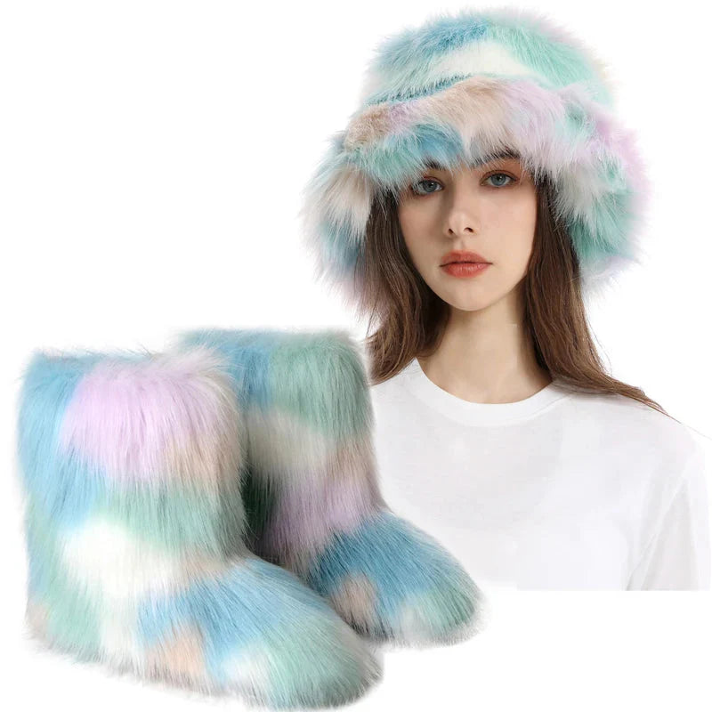 Women's Fur Snow Boots with Hat. BLAKESTORE-NG