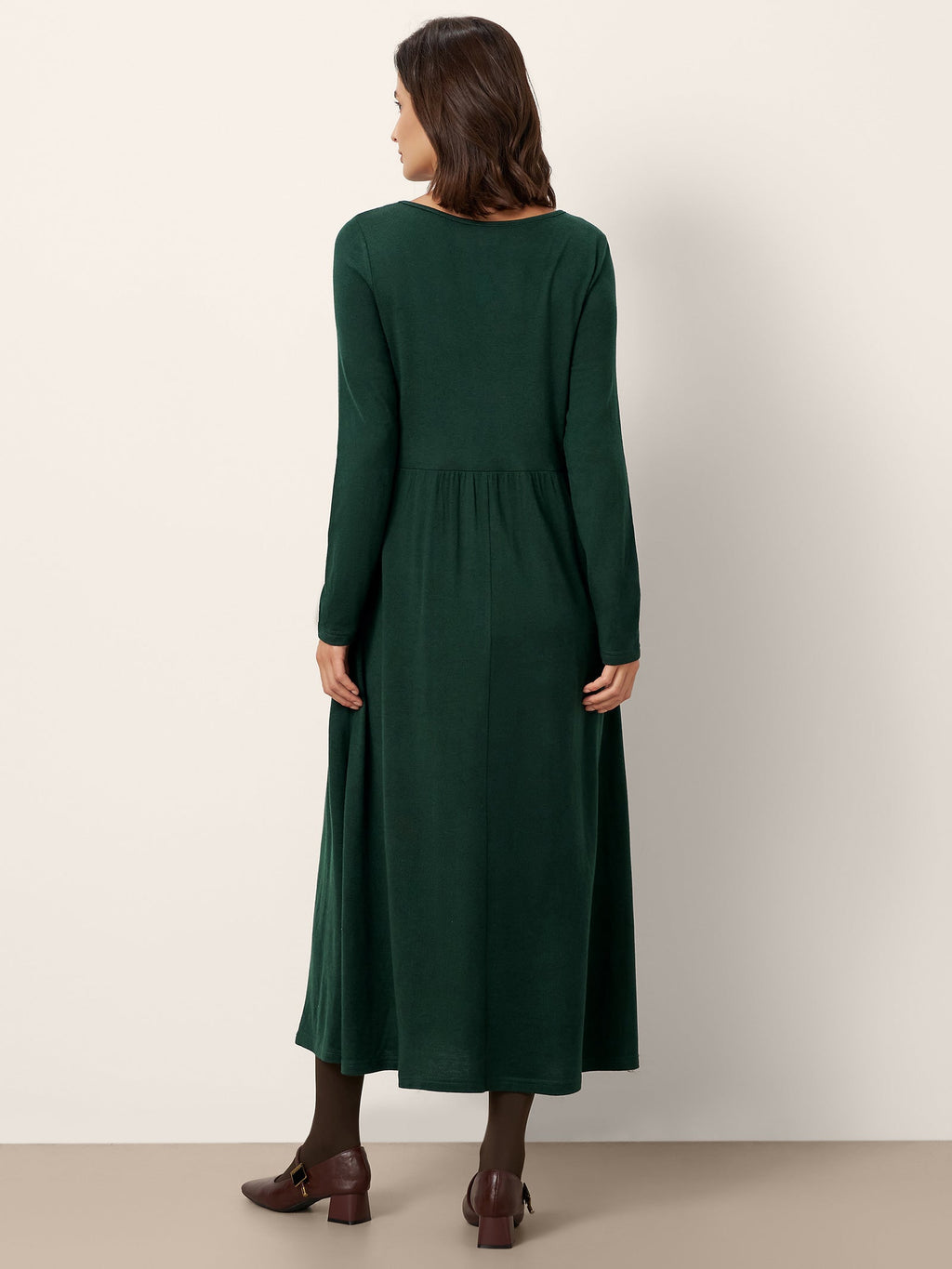 Wool Layered Neck Pleated Midi Dress BILLIE LINTICO