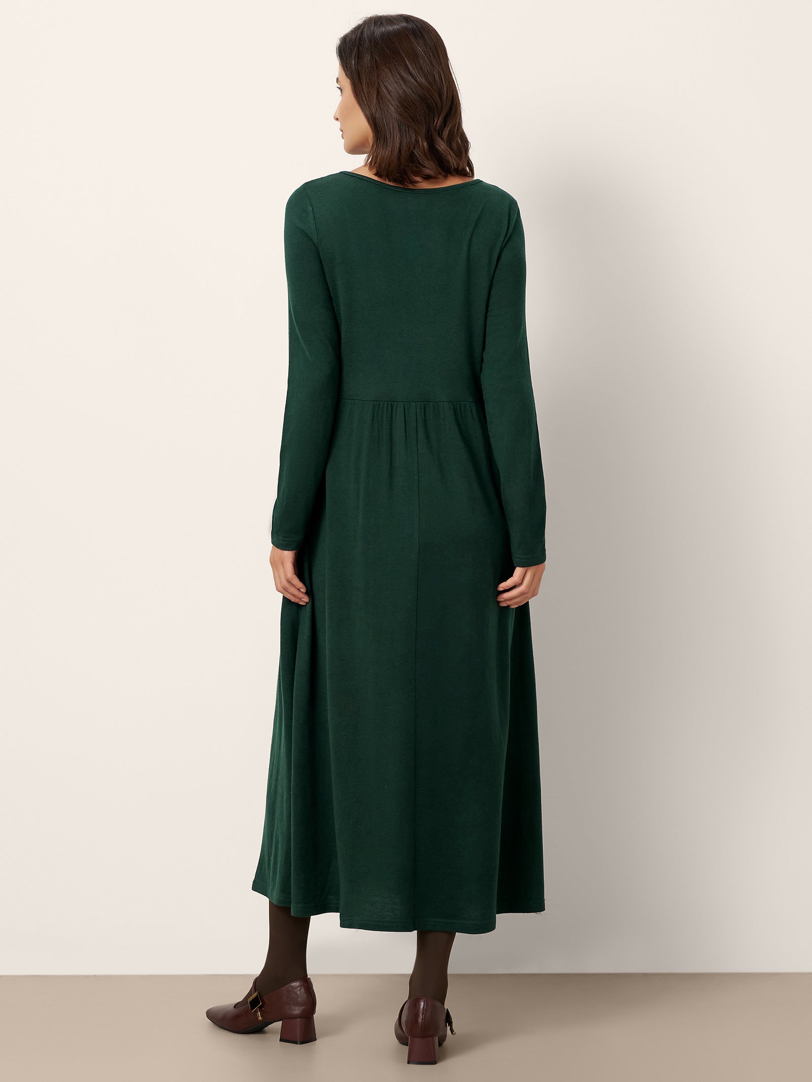 Wool Layered Neck Pleated Midi Dress BILLIE LINTICO