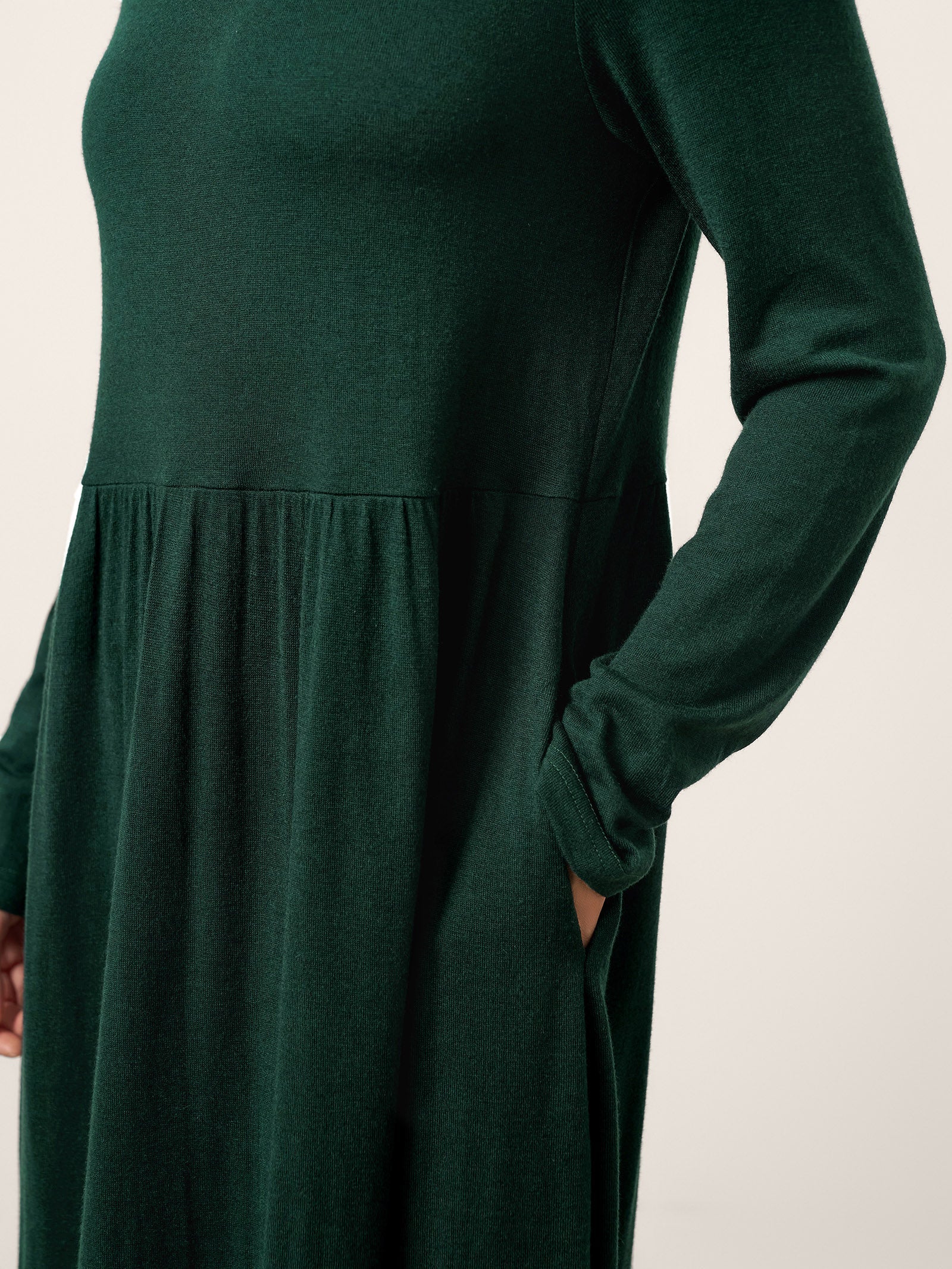 Wool Layered Neck Pleated Midi Dress BILLIE LINTICO