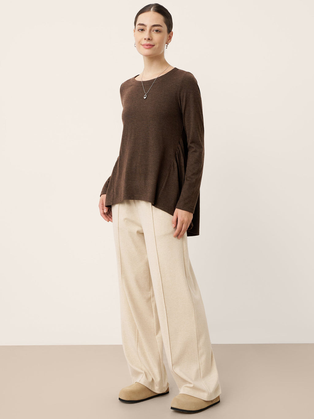Wool Panelled Ruched Asymmetric Hem Top KALISTA LINTICO