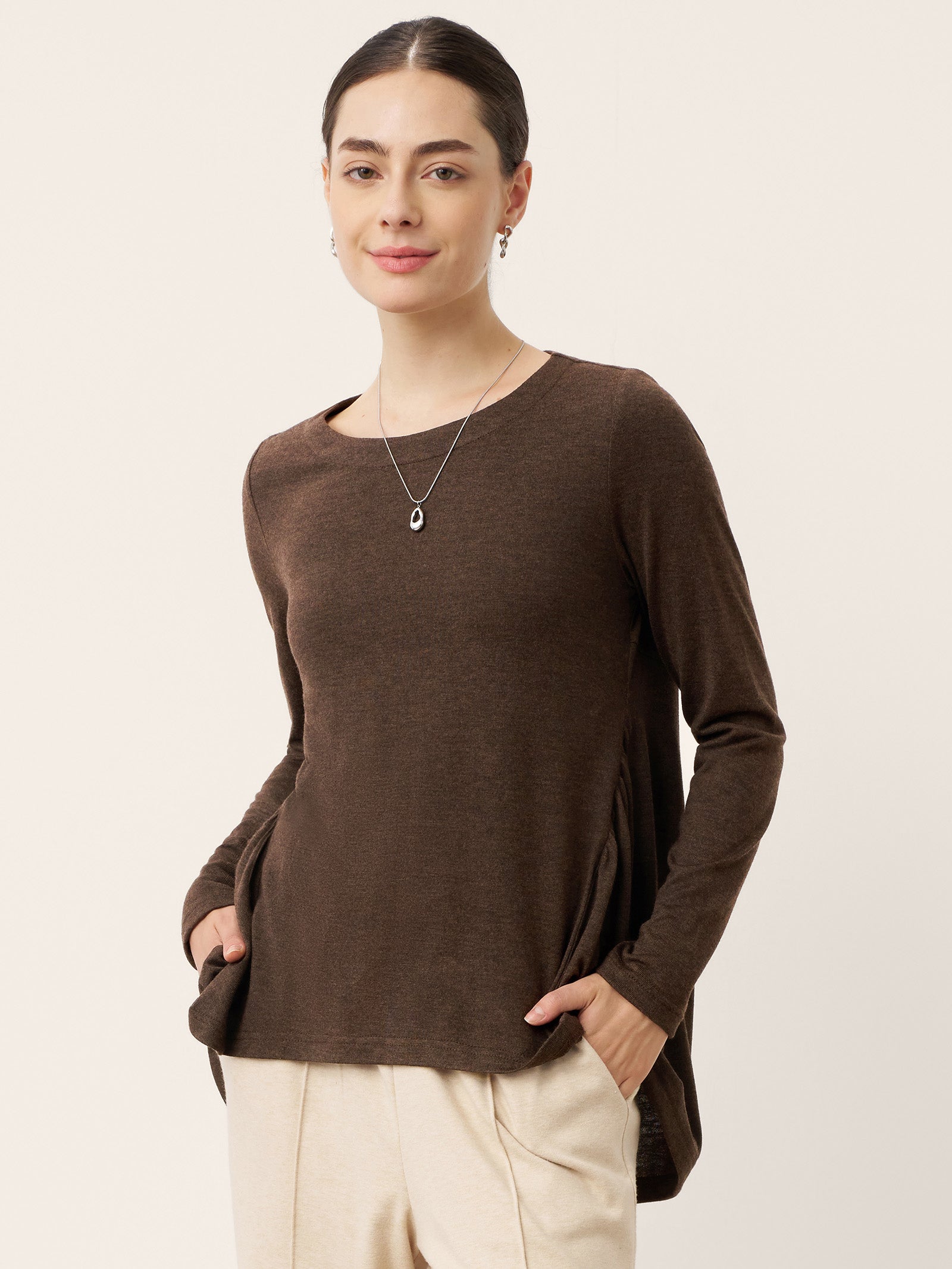 Wool Panelled Ruched Asymmetric Hem Top KALISTA LINTICO