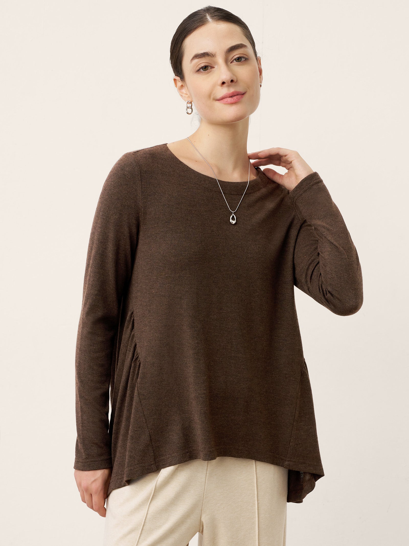 Wool Panelled Ruched Asymmetric Hem Top KALISTA LINTICO