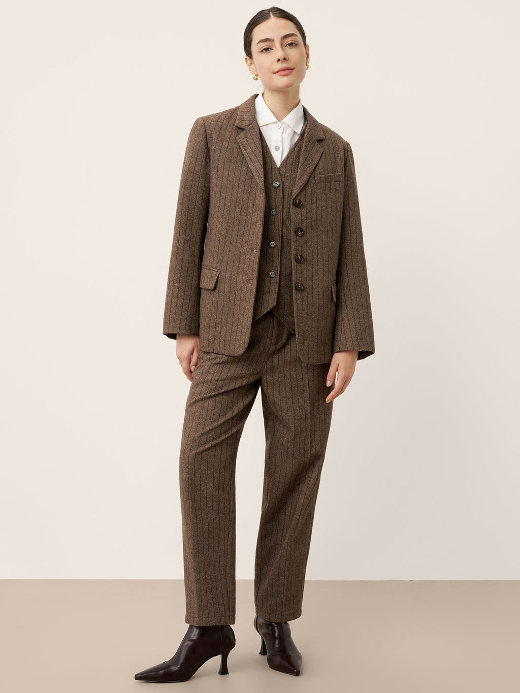 Wool Striped V-Neck Button-Detail Vest ELUNED LINTICO
