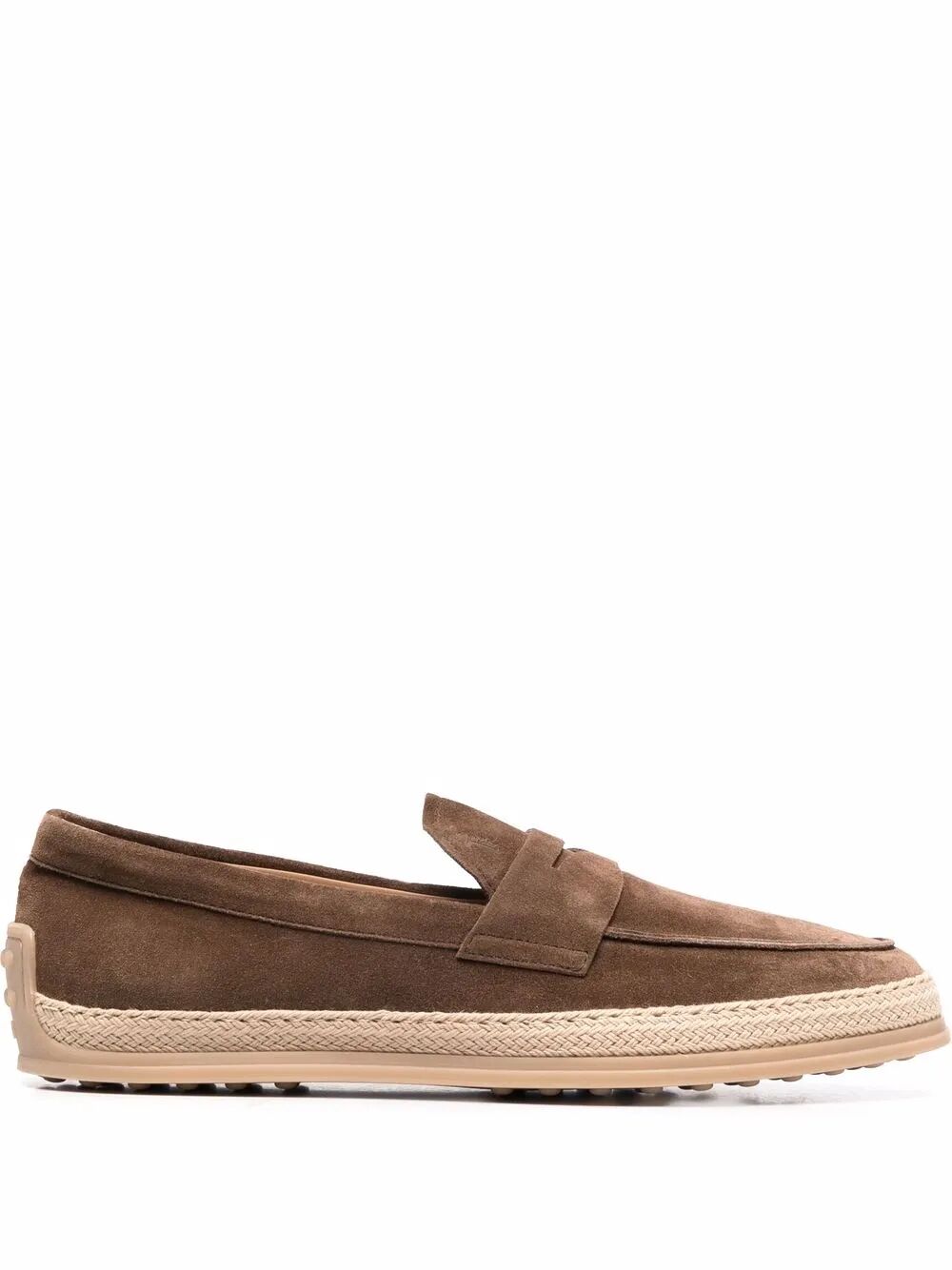 TOD'S Suede Loafers with Rubber Outsole and Raffia Piping Banlieue91