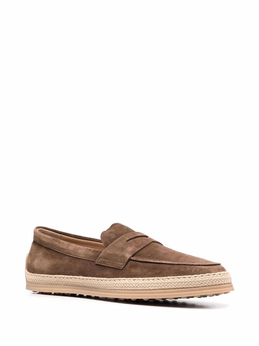 TOD'S Suede Loafers with Rubber Outsole and Raffia Piping Banlieue91