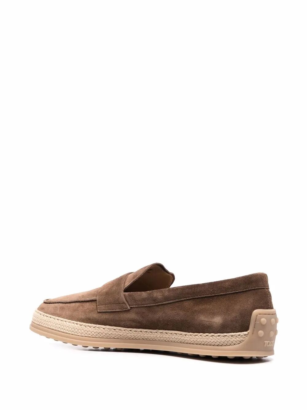 TOD'S Suede Loafers with Rubber Outsole and Raffia Piping Banlieue91