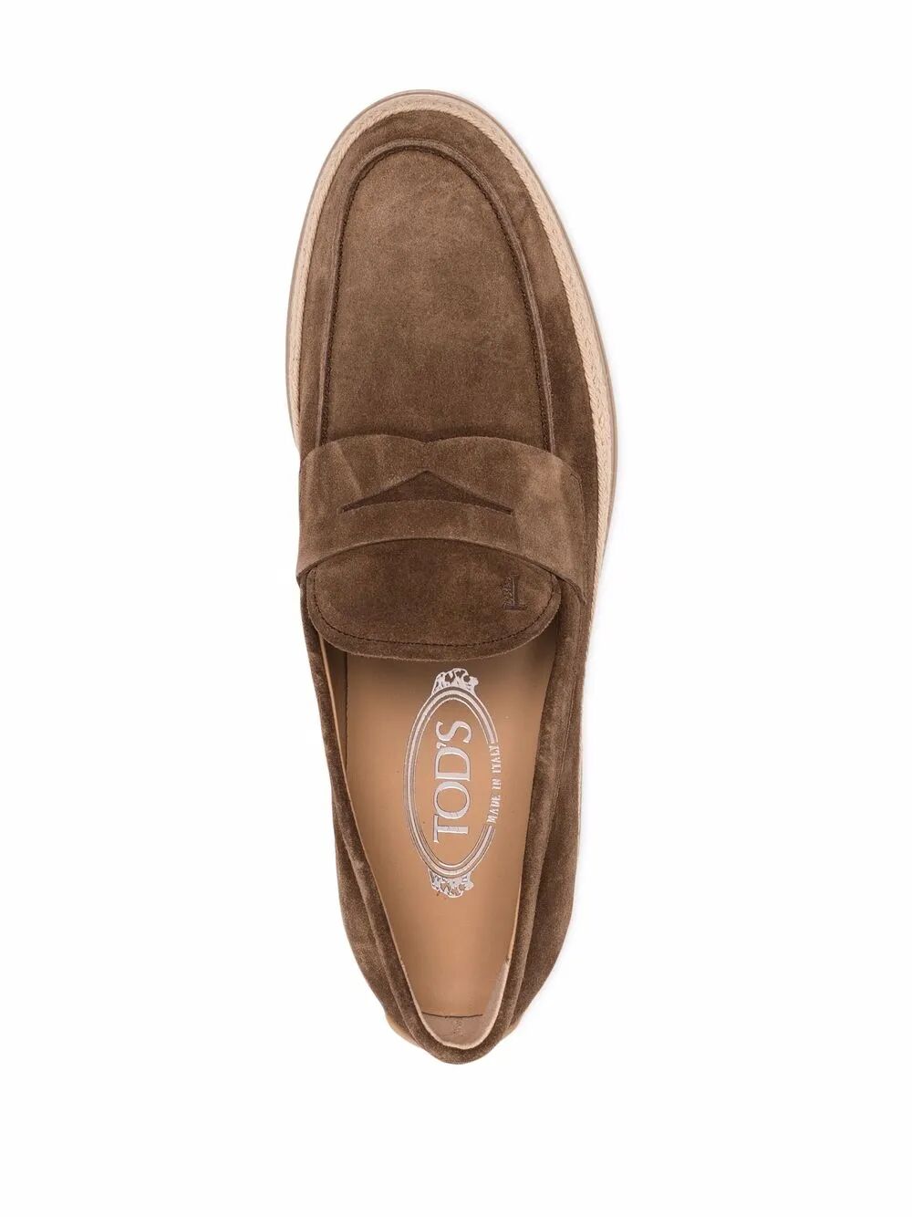 TOD'S Suede Loafers with Rubber Outsole and Raffia Piping Banlieue91