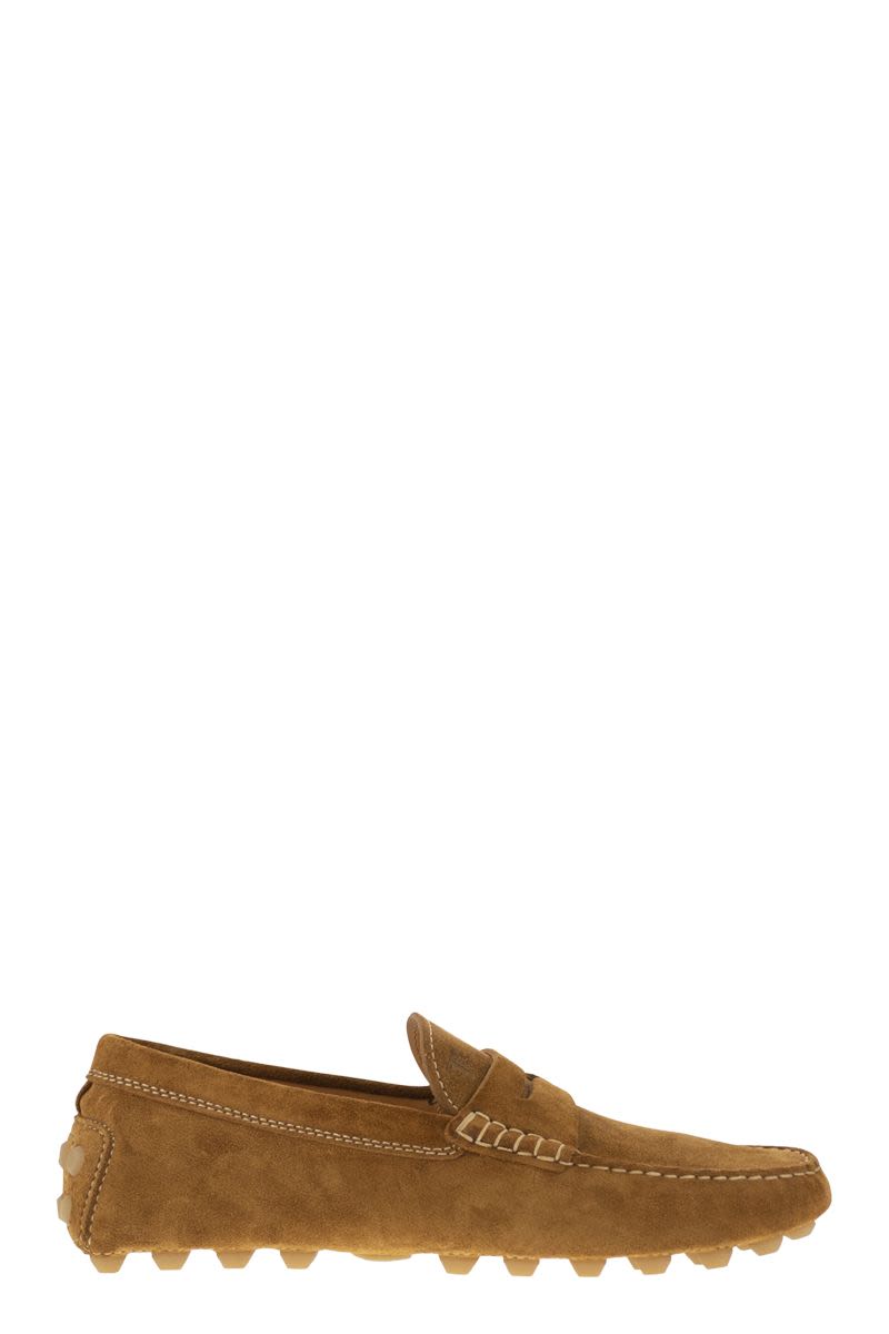 TOD'S Men's Suede Moccasin with Embossed Monogram - 2 cm Heel Banlieue91