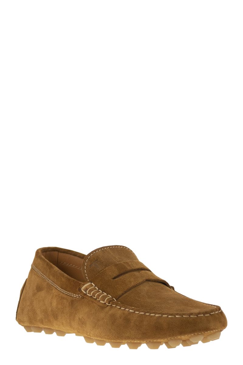 TOD'S Men's Suede Moccasin with Embossed Monogram - 2 cm Heel Banlieue91