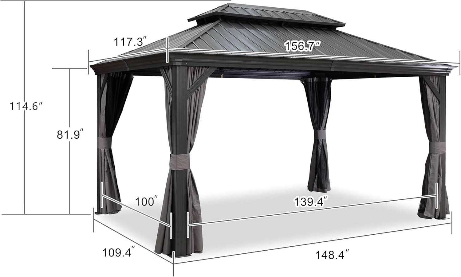 10x13 Aluminum Hardtop Gazebo With Curtains Included