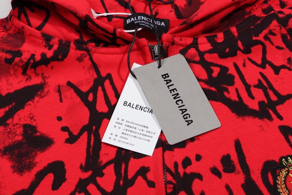Balenciaga Skater Graffiti Zip Up Hoodie Red Banlieue91