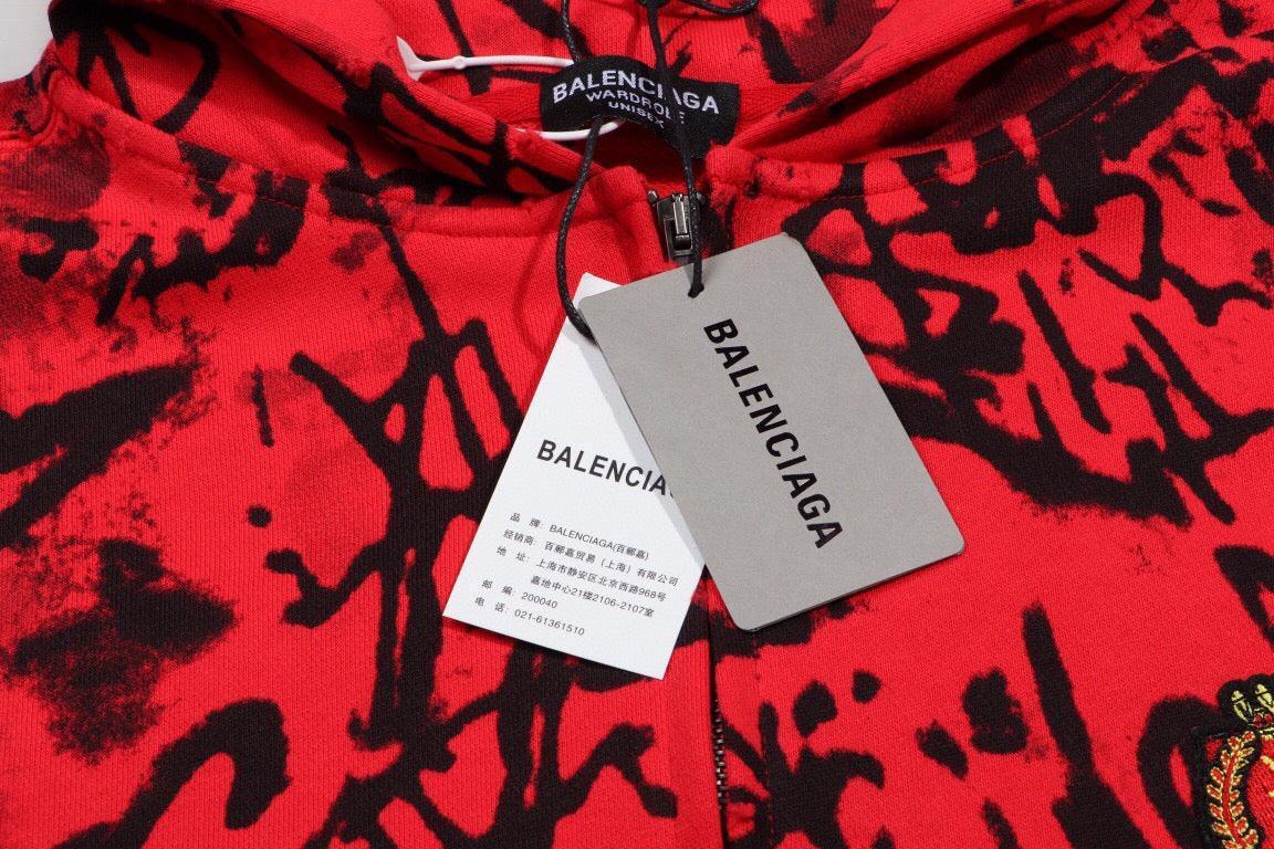 Balenciaga Skater Graffiti Zip Up Hoodie Red Banlieue91