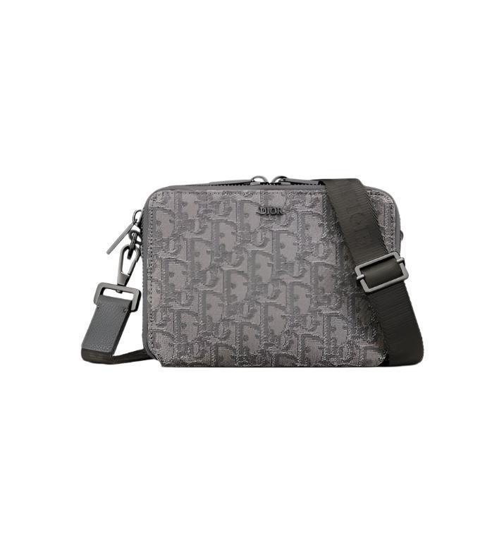 Zipped Pouch with Strap Grey and Black Dior Oblique Jacquard Banlieue91
