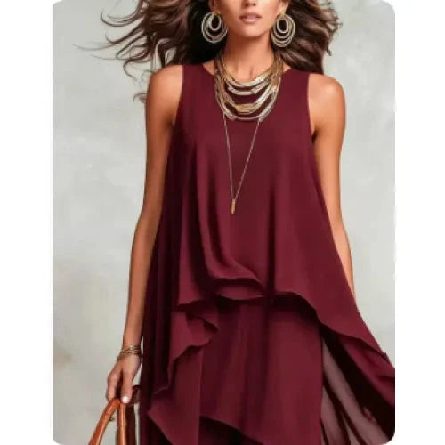 Black Asymmetrical Chiffon Maxi Dress – Flowy Sleeveless Boho A-Line Long Dress for Women FitiqueFit