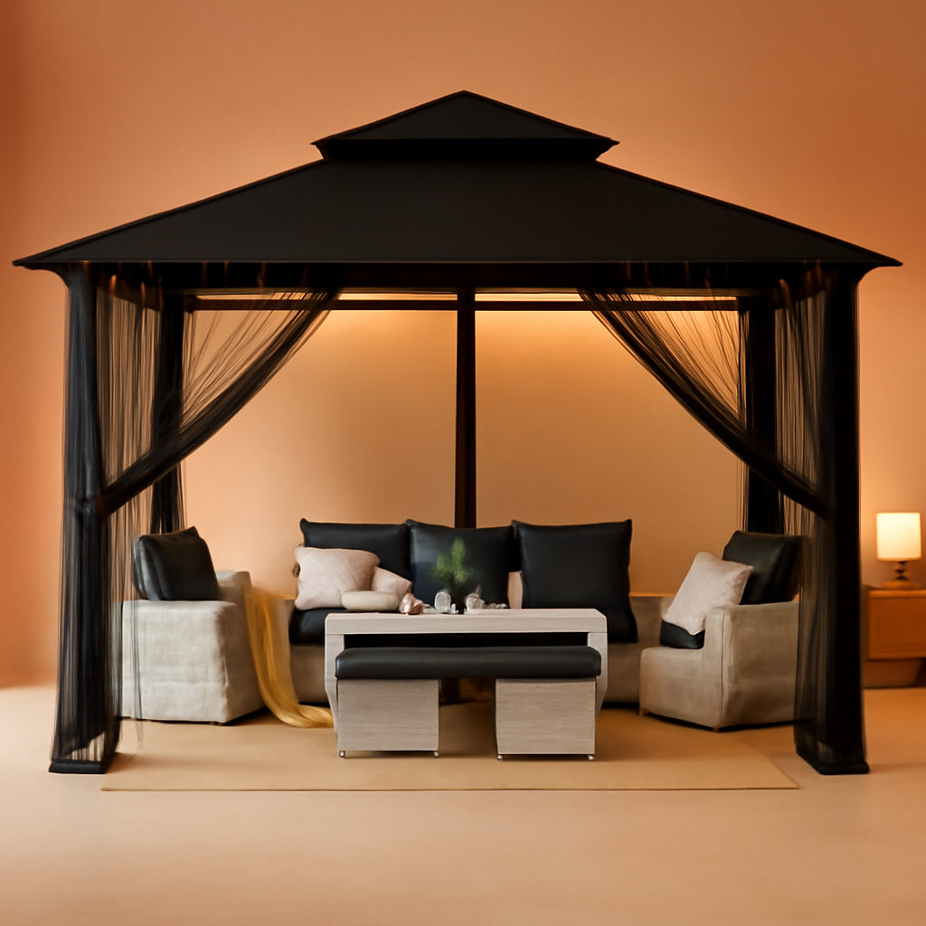 Outdoor Gazebo 10x12 Black Weatherproof Steel Frame