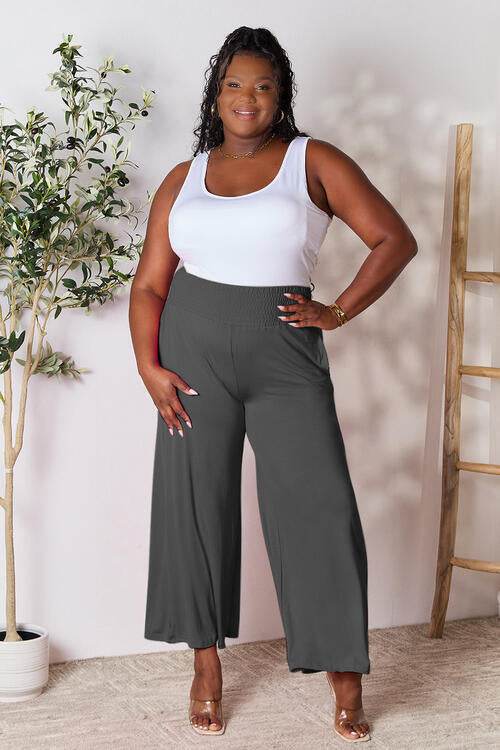 Basic Bae Full Size Smocked Wide Waistband Wide Leg Women Pants