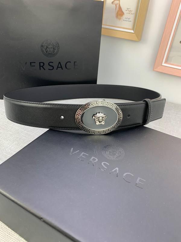 Versace Black Leather Vitello Belt Silver Medallion Buckle Banlieue91