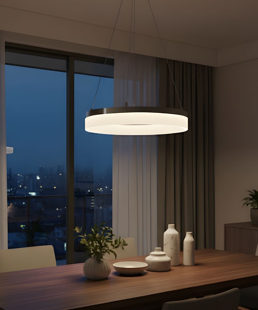 Edge-Lit 16"W 1-Light Round LED Ribbon Chandelier Light Fixture Brushed Nickel Finish LampsUSA