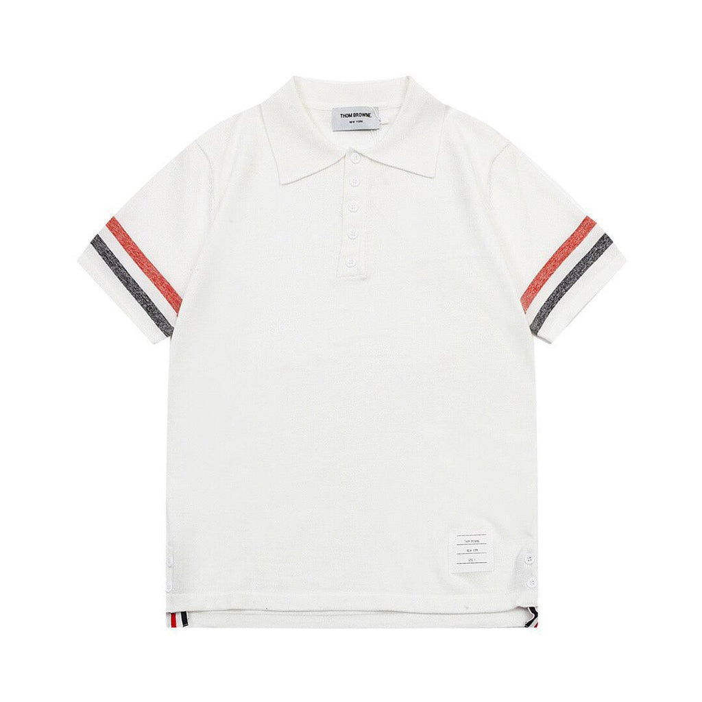 Thom Browne Classic Fit White Collar T-Shirt with Tricolor Grosgrain Detailing Banlieue91