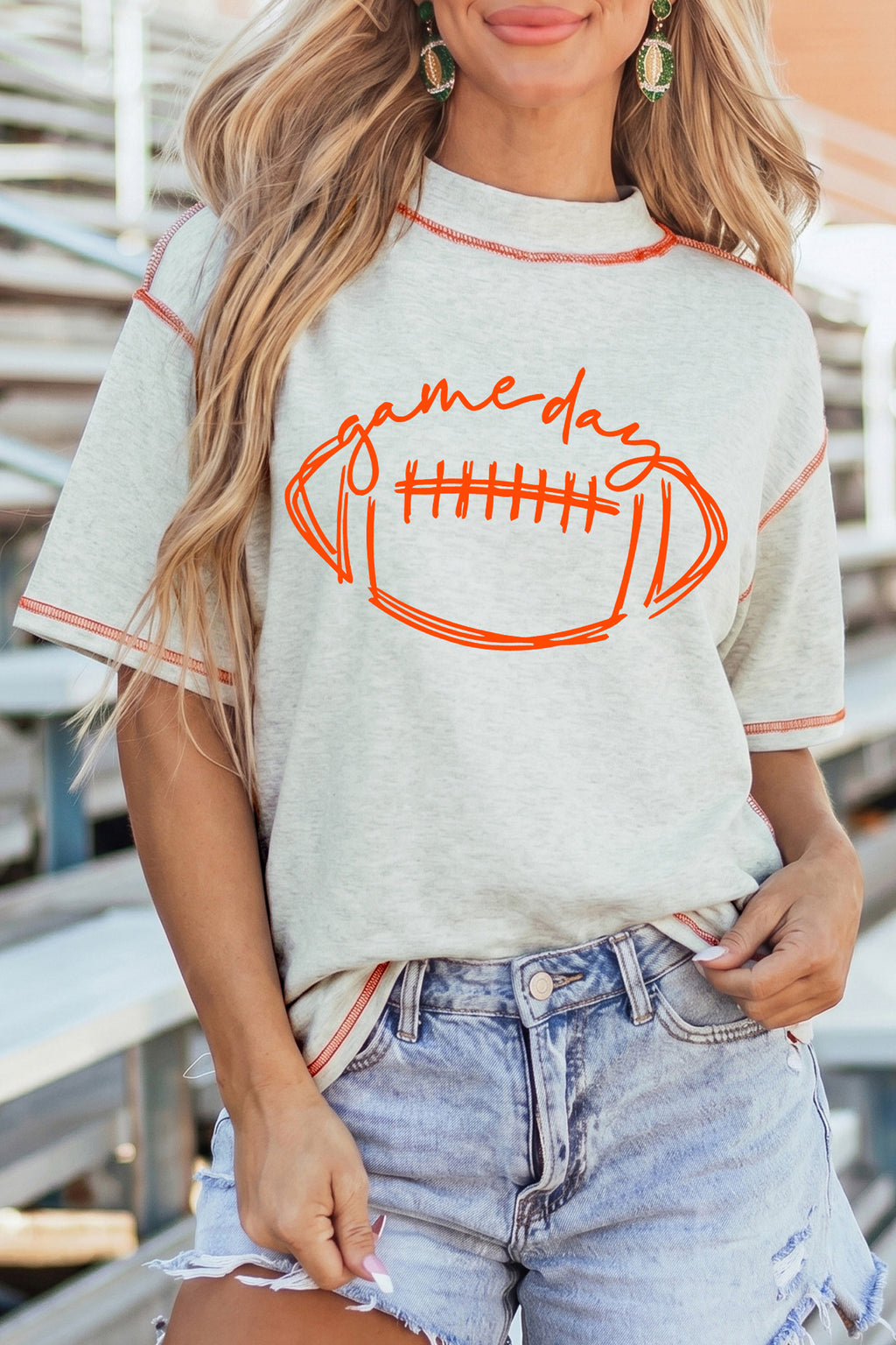 Light Grey Contrast Stitched Rugby/football season Reversible Print High Neck Short Sleeve Top