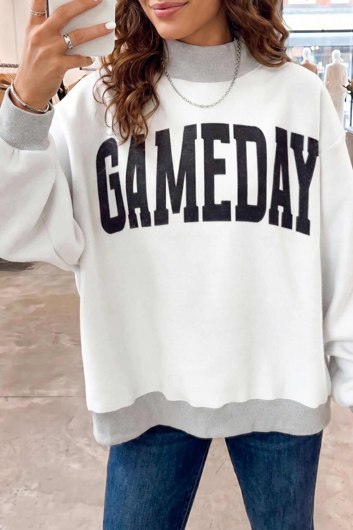 Light Grey High Neck GAMEDAY/ FOOTBALL Double Side Printed Reversible Sweatshirt