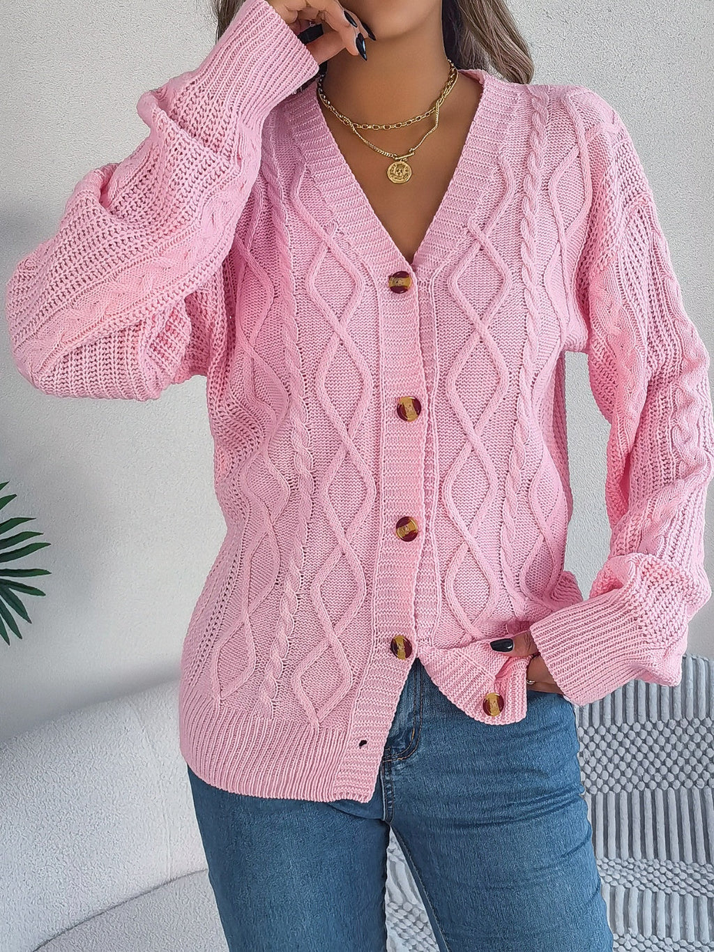 Cable-Knit Long Sleeve Women Cardigan