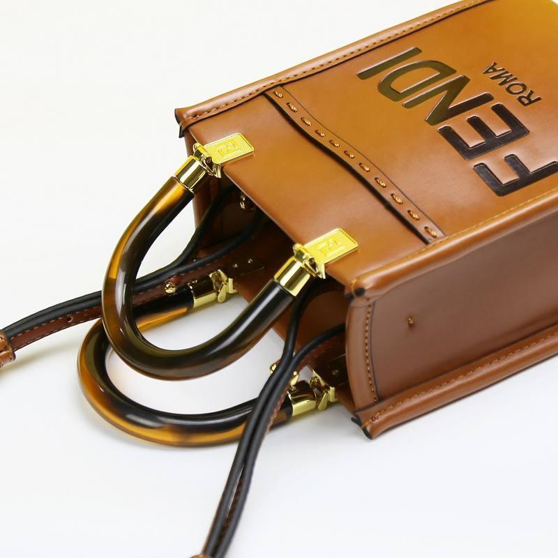 Fendi  Vitello King Plexiglass Logo Embossed Mini Fendi Sunshine Shopper Tote