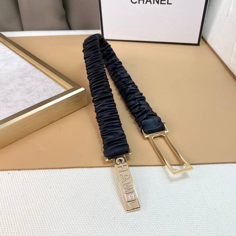 Chanel Logo Buckle Elastic Belt Leather with Metal and Crystals 'Black' Banlieue91