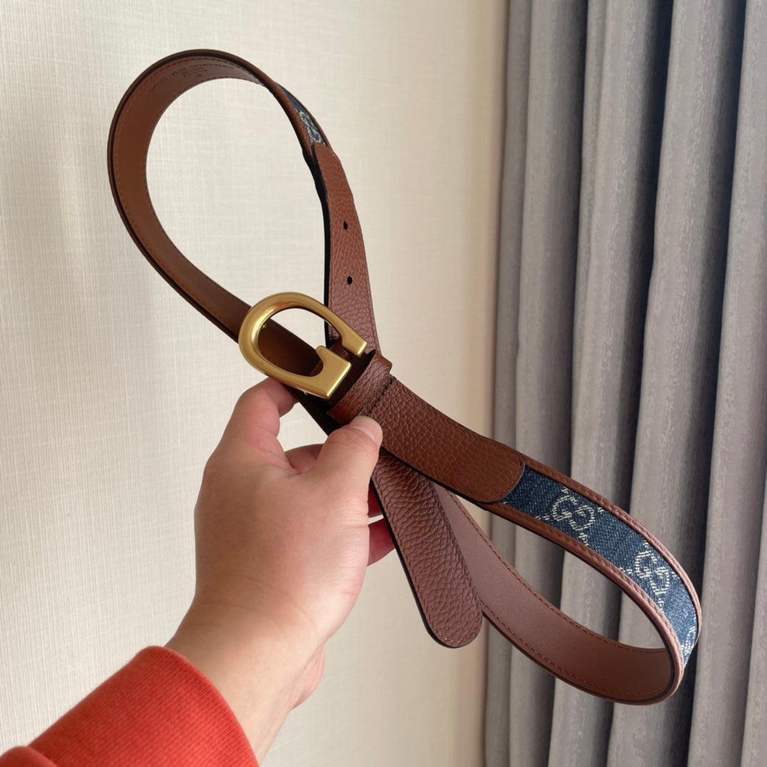 GUCCI Embellished coated-canvas and leather belt 'Brown/Blue' Banlieue91