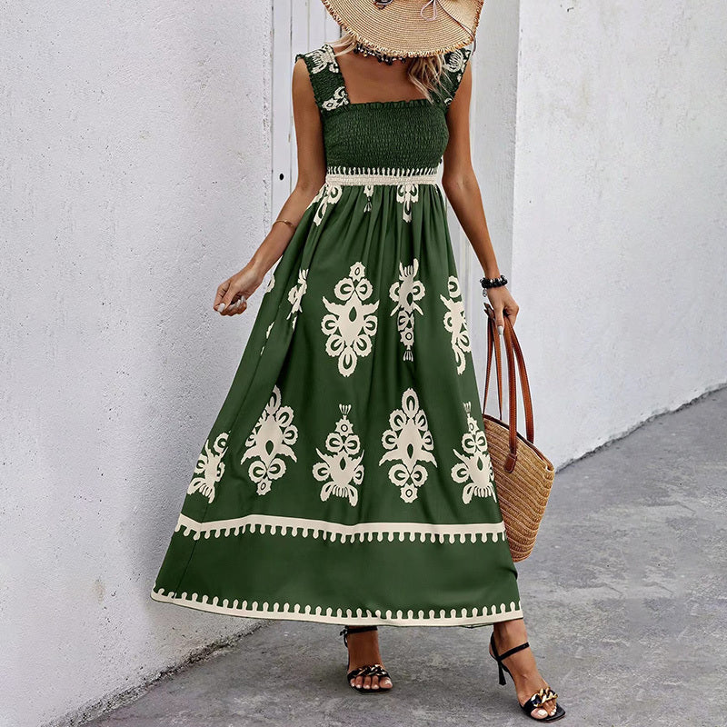 Women’s Wide-Strap Printed Maxi Dress FitiqueFit