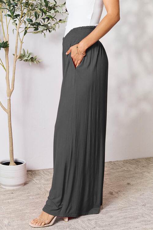Basic Bae Full Size Smocked Wide Waistband Wide Leg Women Pants