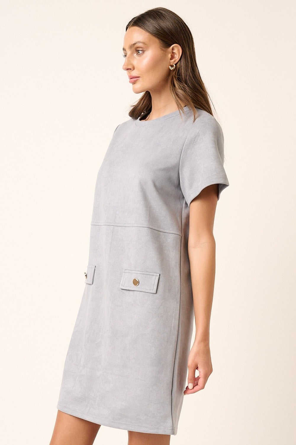 Suede Short Sleeve Mini Dress For Women – Soft Suede Dress, Casual Mini Dress, Short Sleeve Suede Dress, Basic Style Dress, Comfortable Suede Dress
