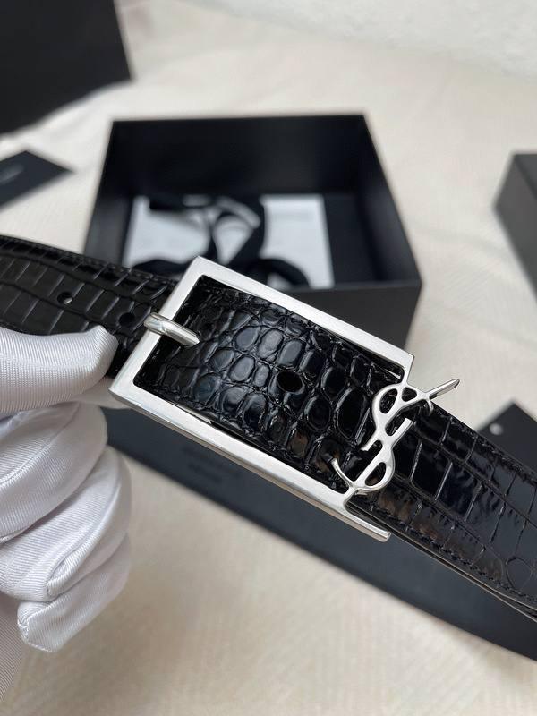 Saint Laurent Classic Monogram Square Buckle Belt Crocodile Embossed Leather Banlieue91