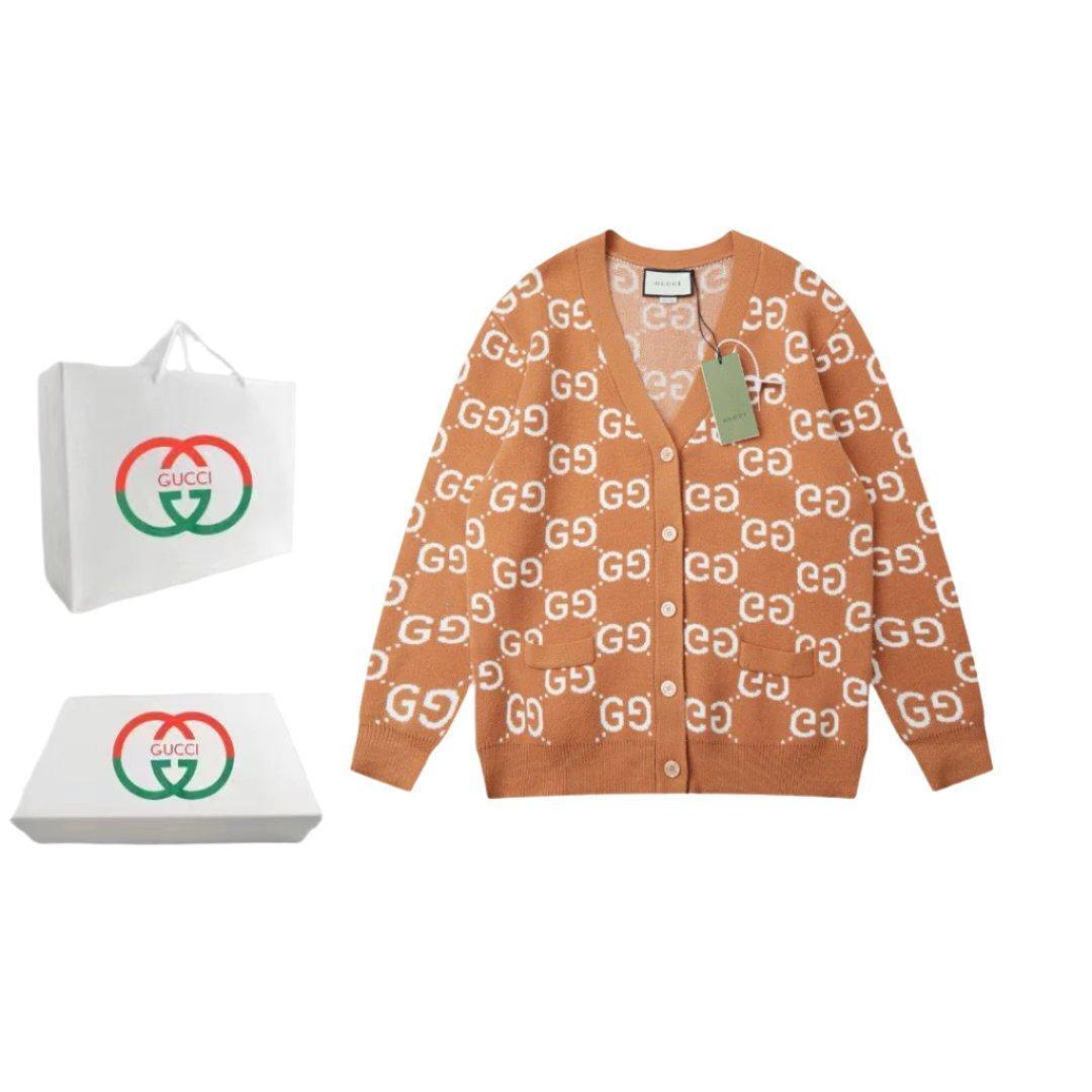 Gucci GG Wool Jacquard Cardigan 'Camel Ivory' Banlieue91