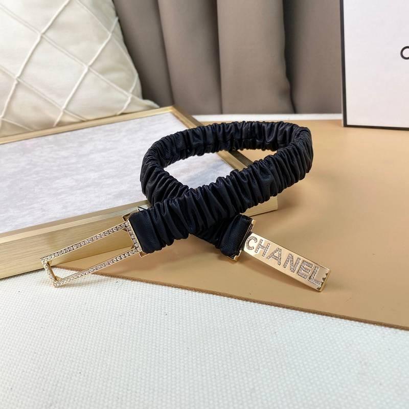 Chanel Logo Buckle Elastic Belt Leather with Metal and Crystals 'Black' Banlieue91