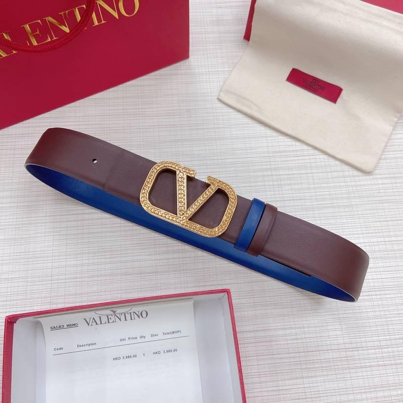 Valentino V logo Hammered Buckle Reversible Wide Signature Belt 'Brown/Blue' Banlieue91