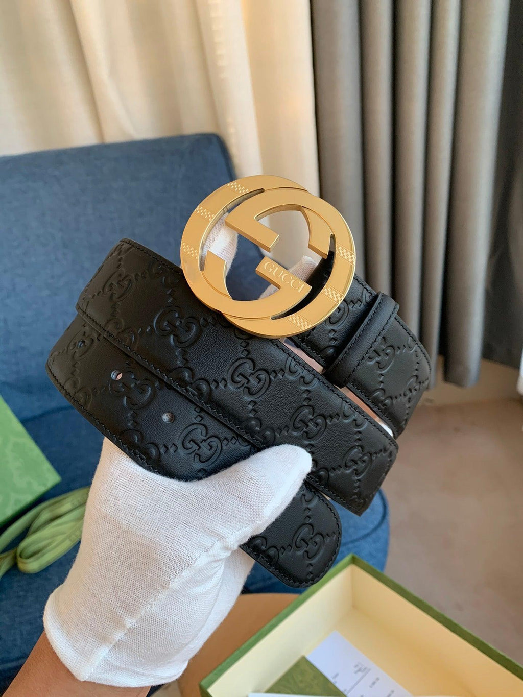 GUCCI Embellished coated-canvas and leather belt 'Black' Banlieue91
