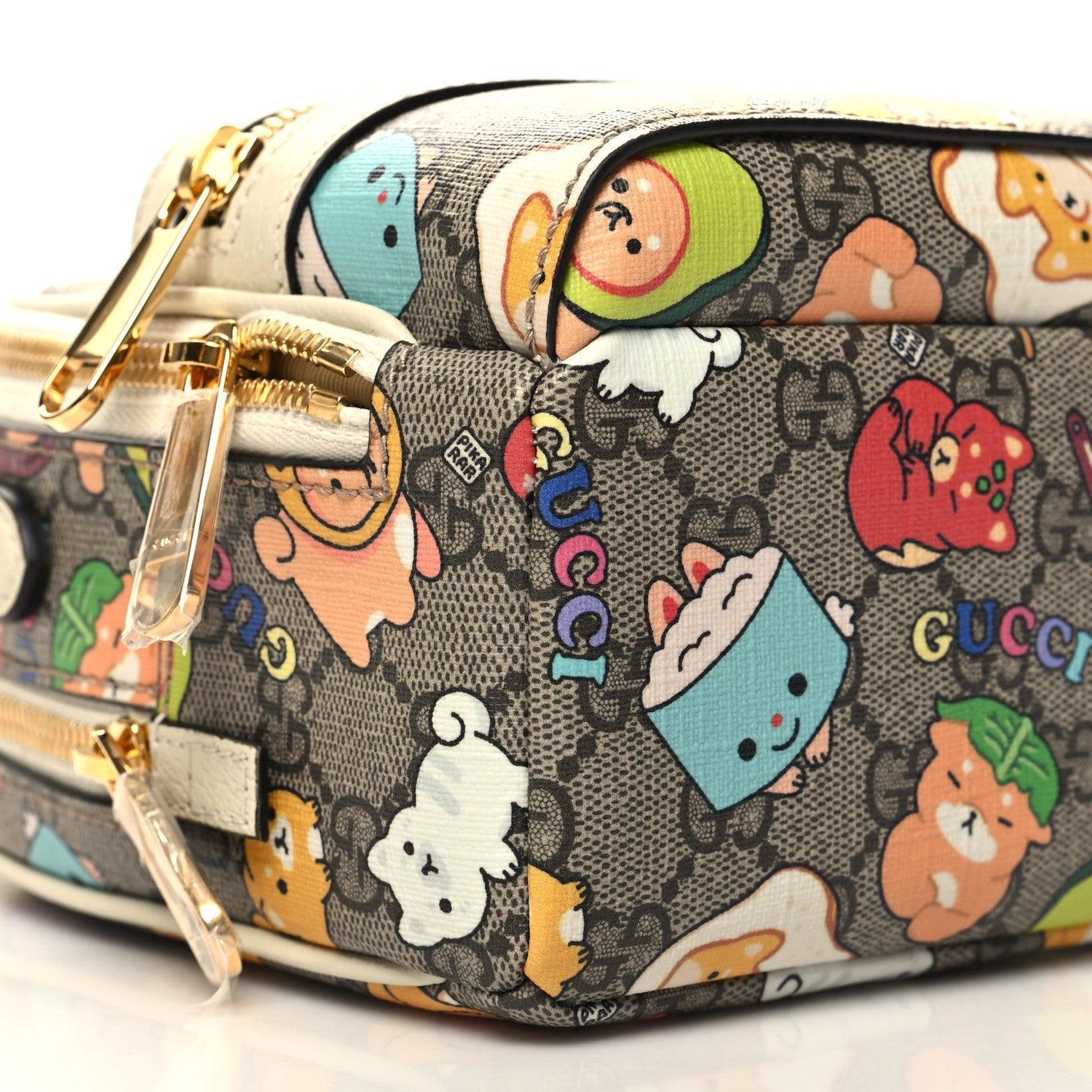 Gucci X PIKARAR GG Supreme Monogram Textured Dollar Calfskin Animal Print Retro Interlocking G Multi-Function Bag Beige Ebony Multicolor Mystic White Banlieue91