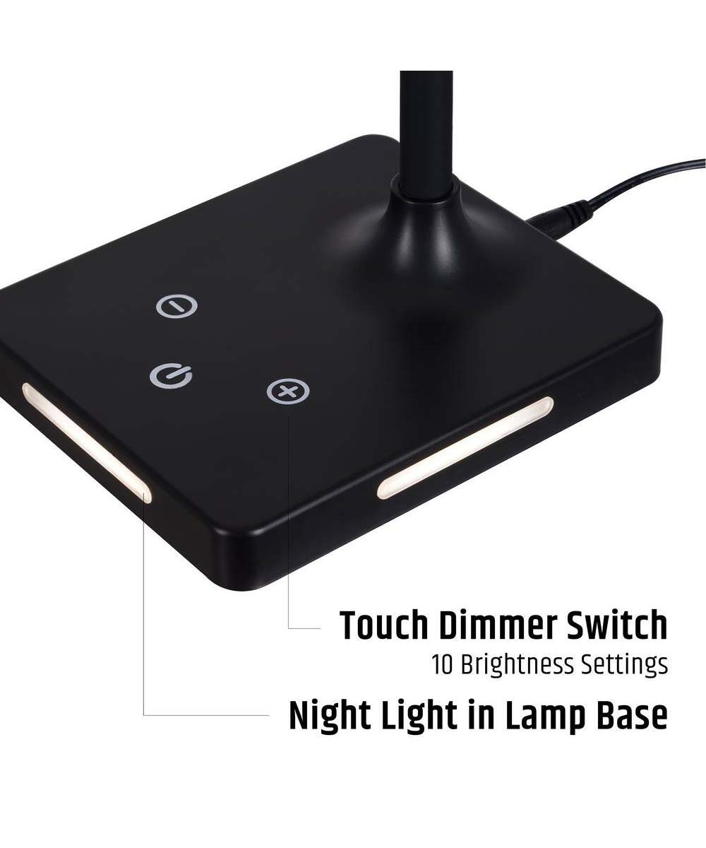 Brilli 21"H Charge Up Circadian LED Desk Lamp Black Finish with Touch Switch, Night Light on Base LampsUSA