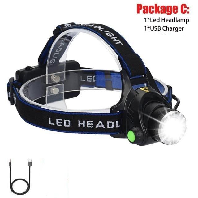Adjustable Rechargeable Waterproof Brightest Zoomable LED Lightweight Hands Free Headlamp High Power For Adult Hunting Camping Running Hiking Riding Fishing Rechargeable T6 Chip Headlight Stevvex