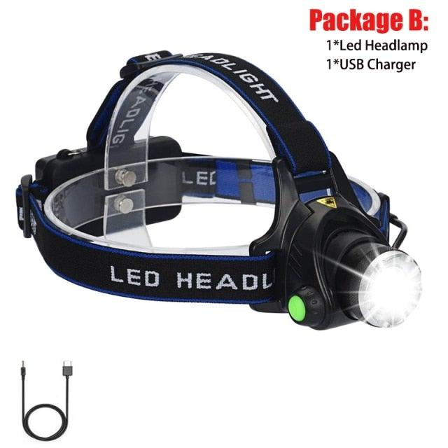 Adjustable Rechargeable Waterproof Brightest Zoomable LED Lightweight Hands Free Headlamp High Power For Adult Hunting Camping Running Hiking Riding Fishing Rechargeable T6 Chip Headlight Stevvex