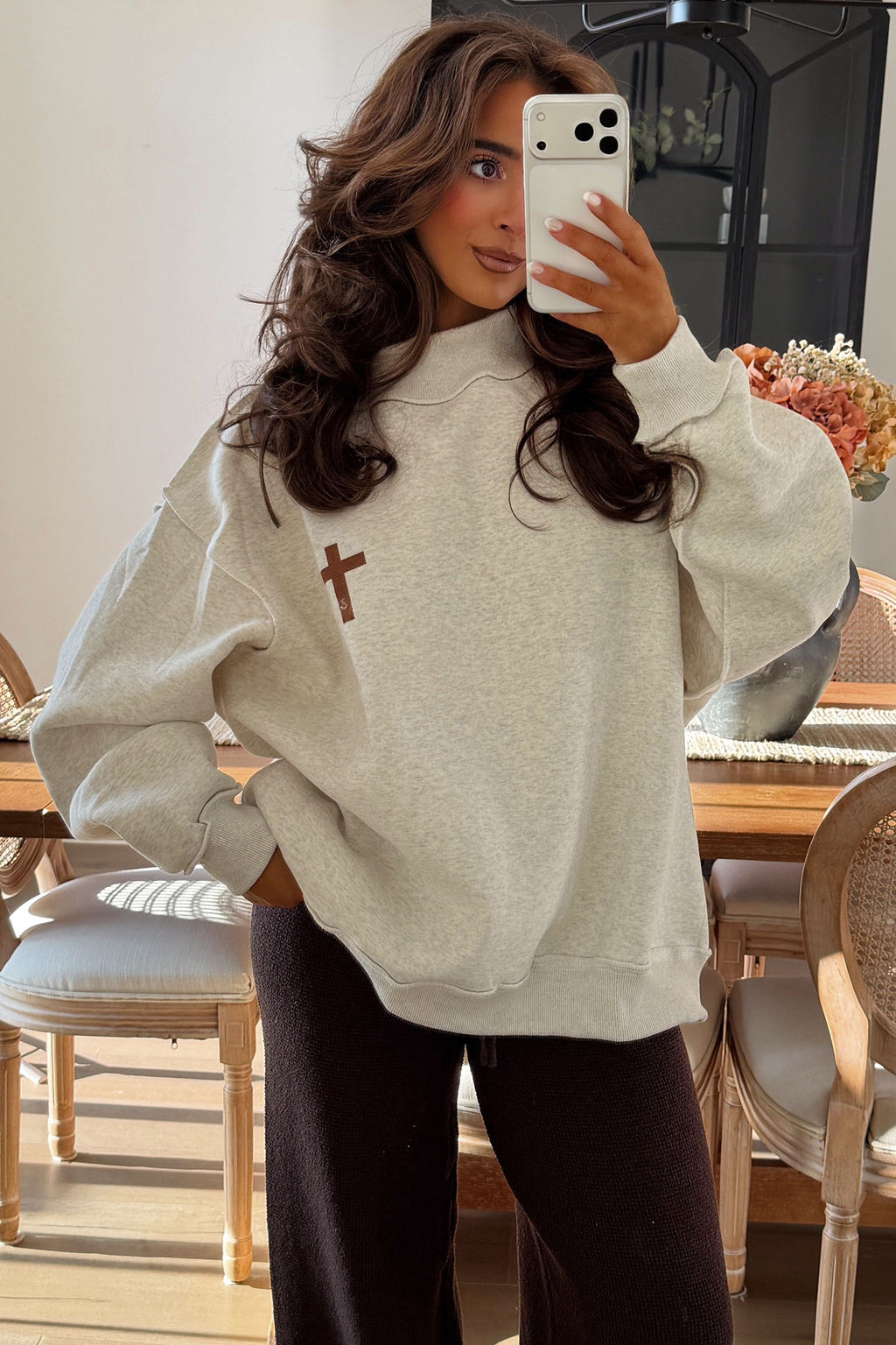 Light Grey Mock Neck Christian Faith Print Pullover Sweatshirt